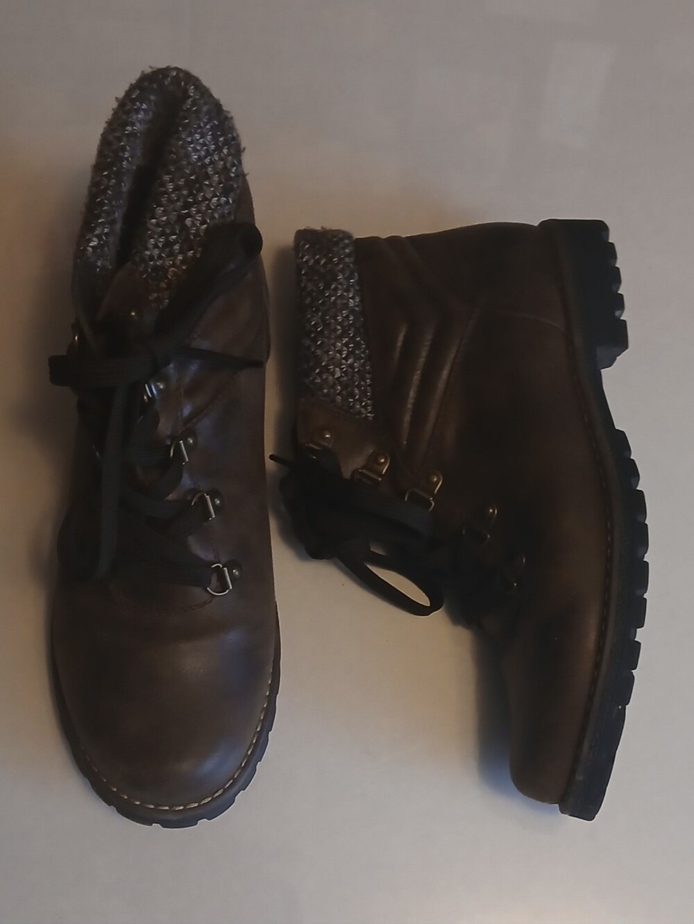 Sonoma Dark Brown Lace-Up Ankle Boots with Knit Cuff